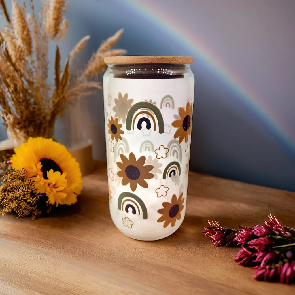 Boho-Inspired Glass Tumblers - Rainbows