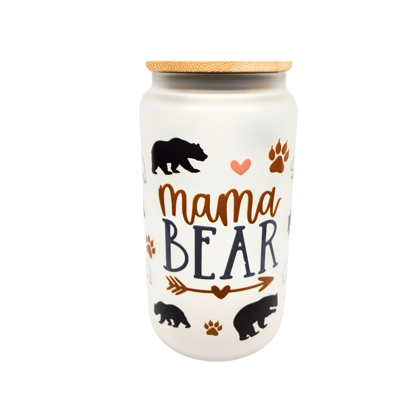 Unique Mama Bear Glass Tumbler with Straw – Perfect Gift for Moms